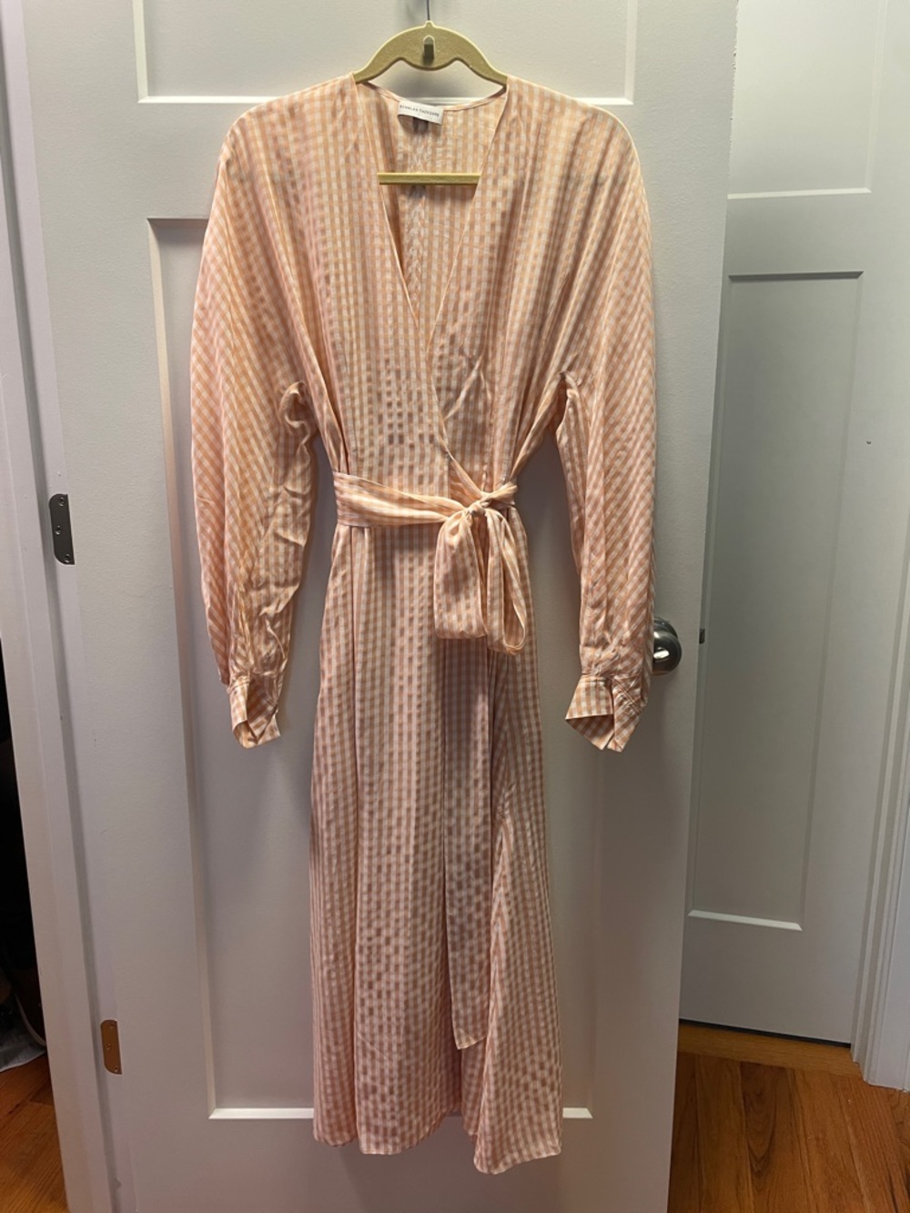 Scanlan Theodore Peach Gingham Wrap Dress.